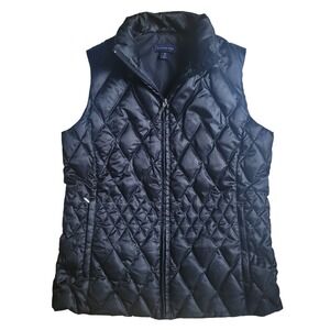 Lands End Quilted Puffer Vest Black Full Zip Women's Medium